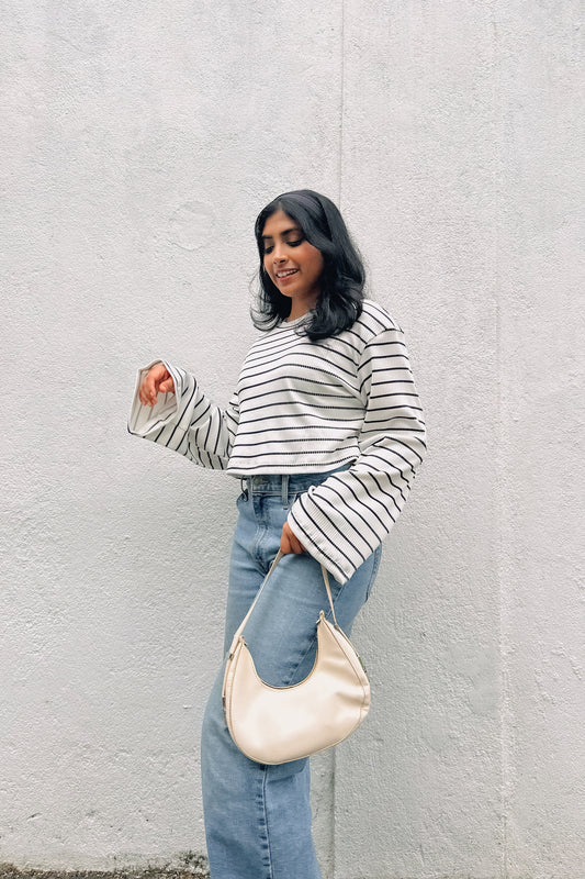 Cream Stripe Crop Pullover