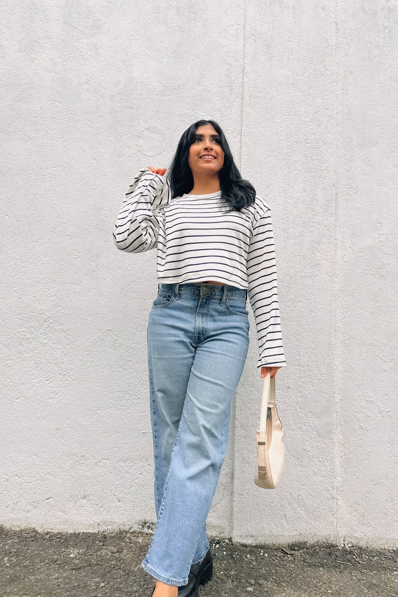 Cream Stripe Crop Pullover