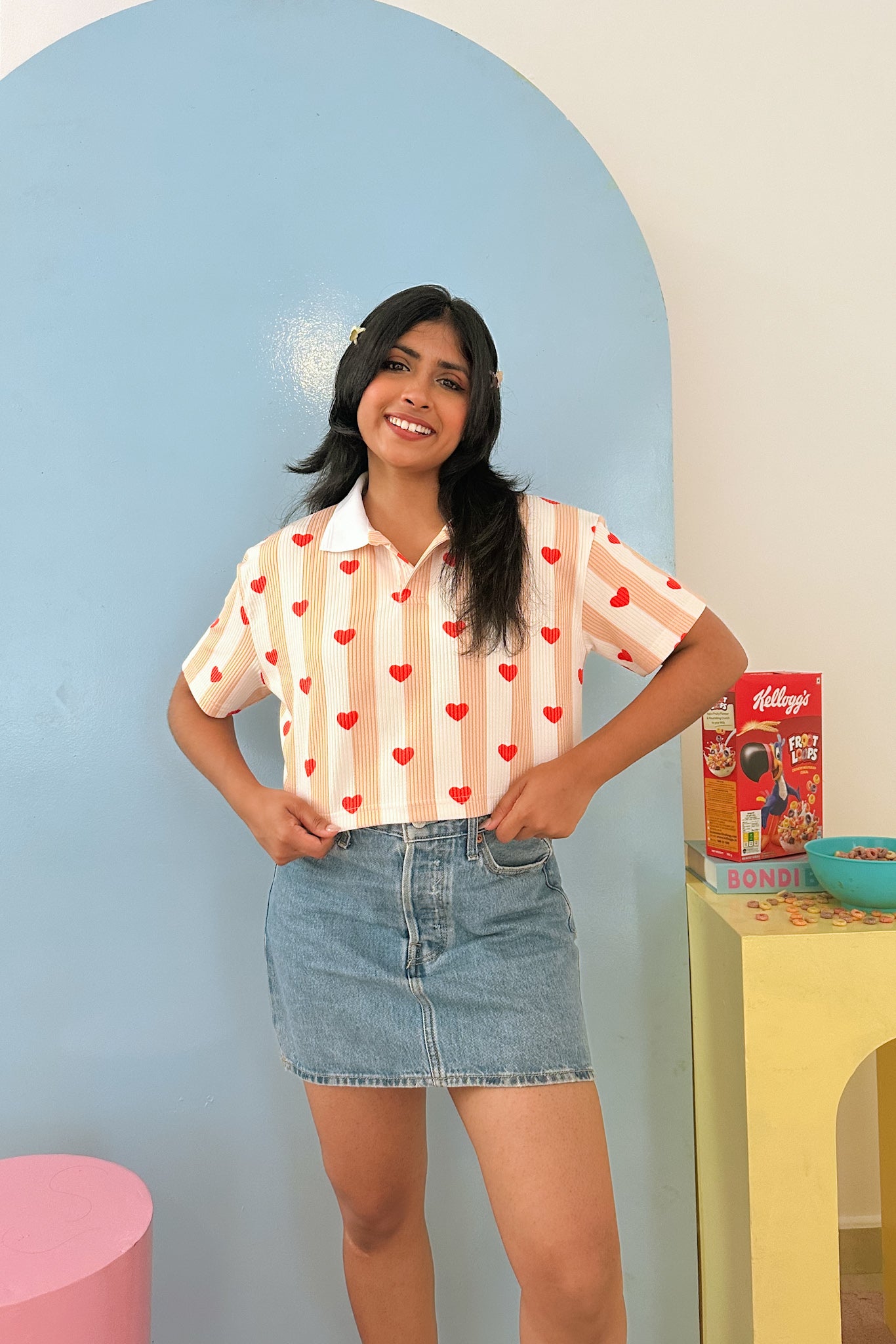 Peach Kiss Polo Neck Crop T-shirt