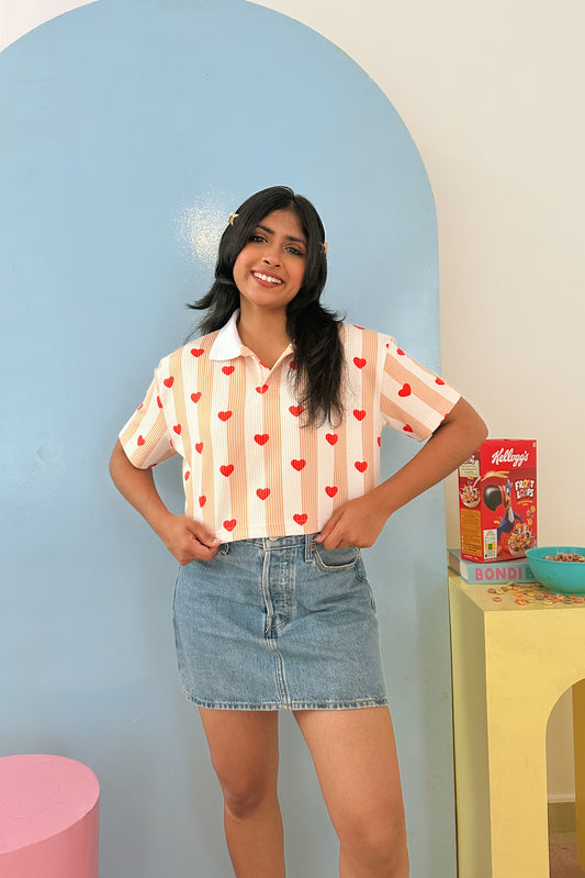 Peach Kiss Polo Neck Crop T-shirt