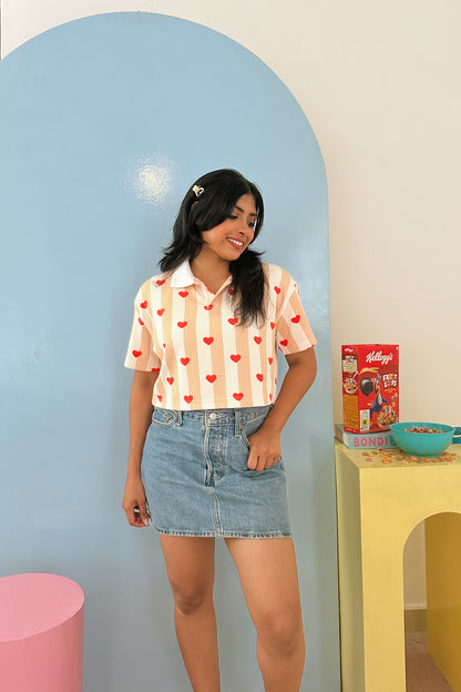 Peach Kiss Polo Neck Crop T-shirt