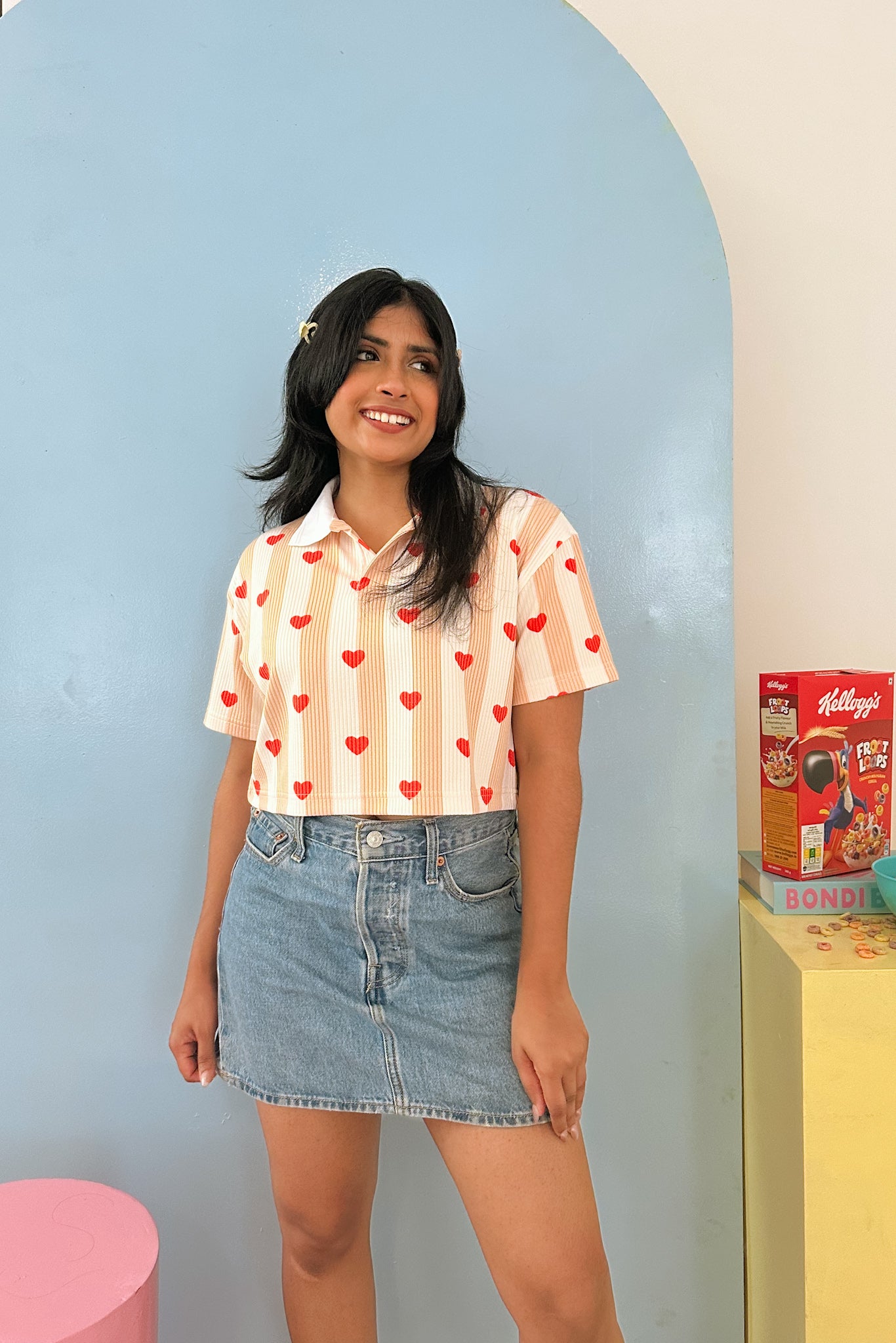 Peach Kiss Polo Neck Crop T-shirt