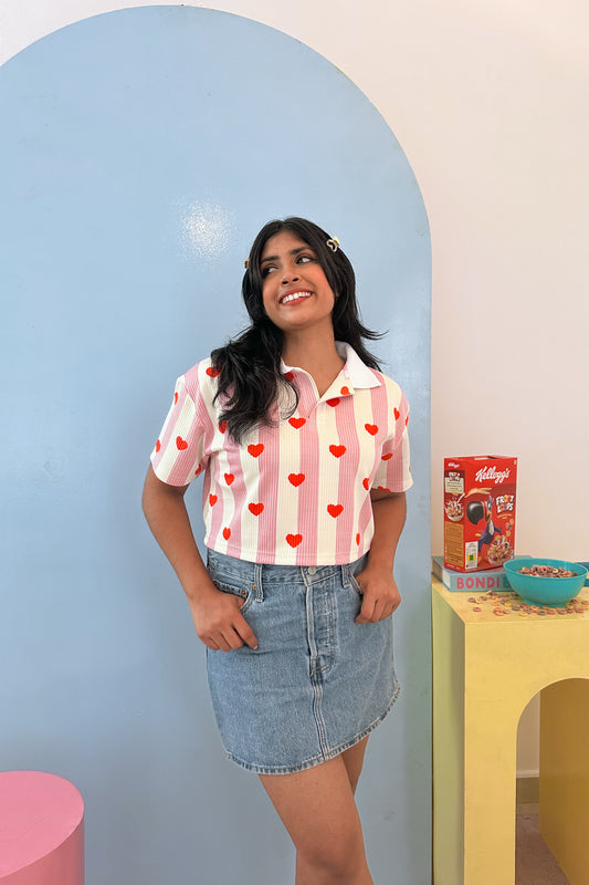 Miss You Polo Neck Crop T shirt