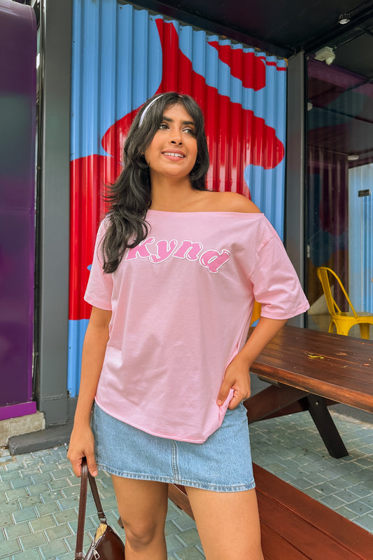 Wishing For It Off Shoulder Oversized Tee Pink