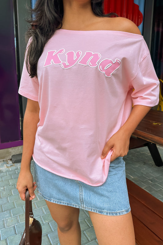 Wishing For It Off Shoulder Oversized Tee Pink