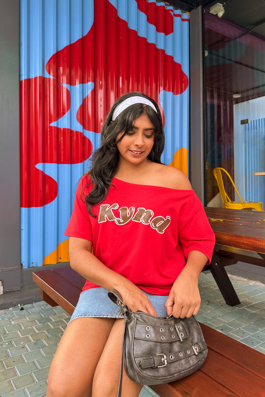 Wishing For It Off Shoulder Oversized Tee Red