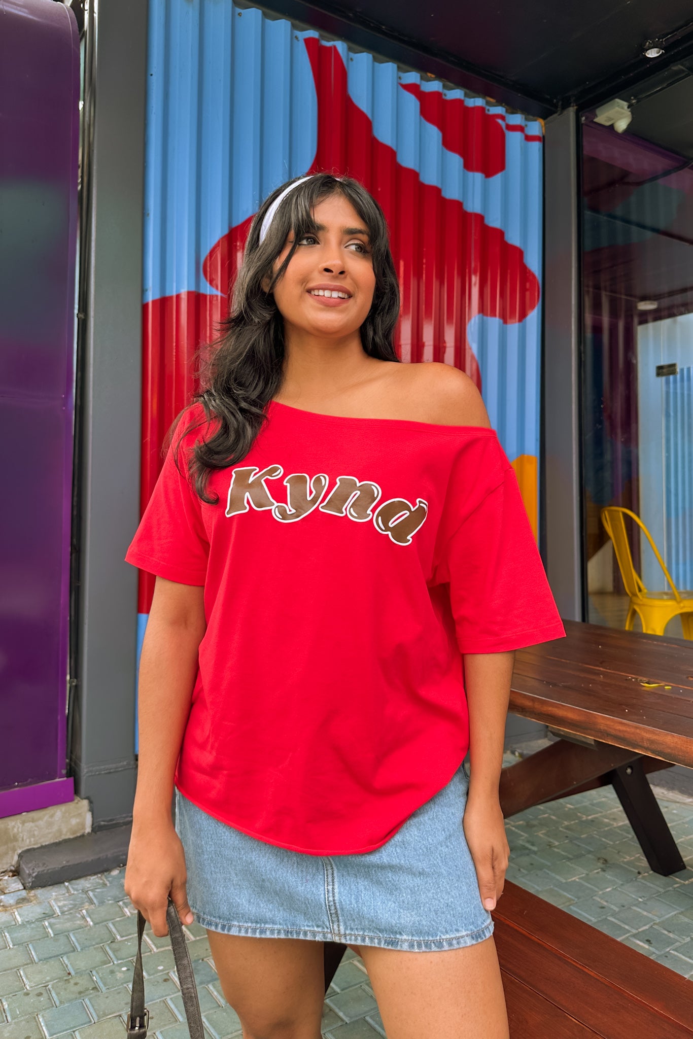 Wishing For It Off Shoulder Oversized Tee Red