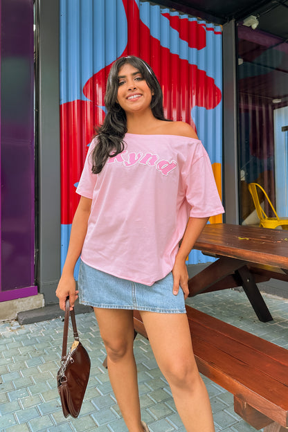 Wishing For It Off Shoulder Oversized Tee Pink