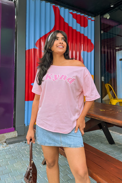 Wishing For It Off Shoulder Oversized Tee Pink