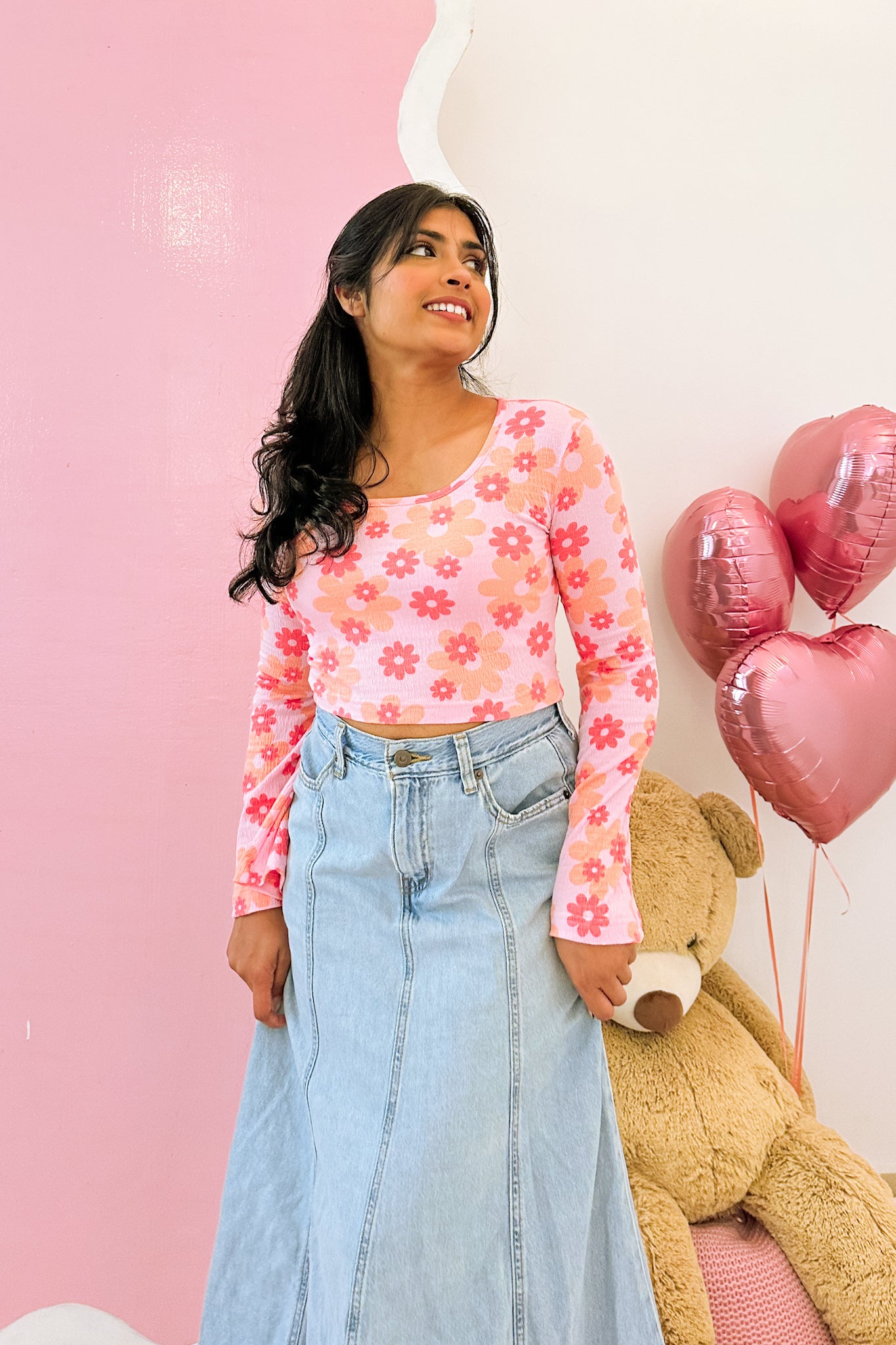 Flower Kiss Flared Sleeve Crop Top