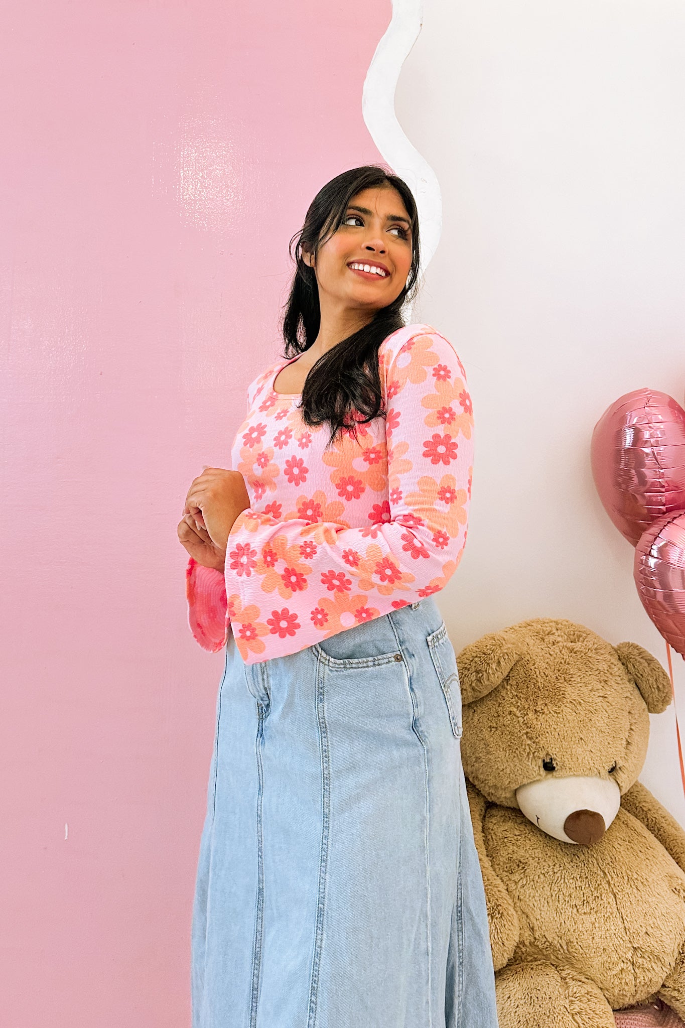 Flower Kiss Flared Sleeve Crop Top