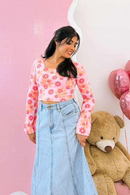 Flower Kiss Flared Sleeve Crop Top