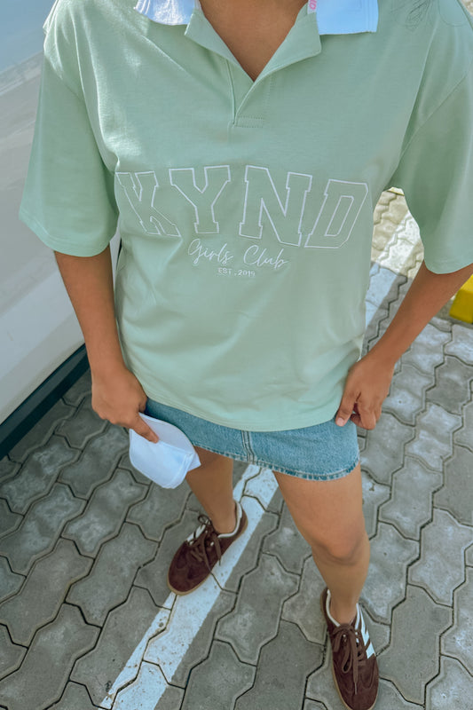 Girls Club Varsity Polo Oversized Tee Mint Green