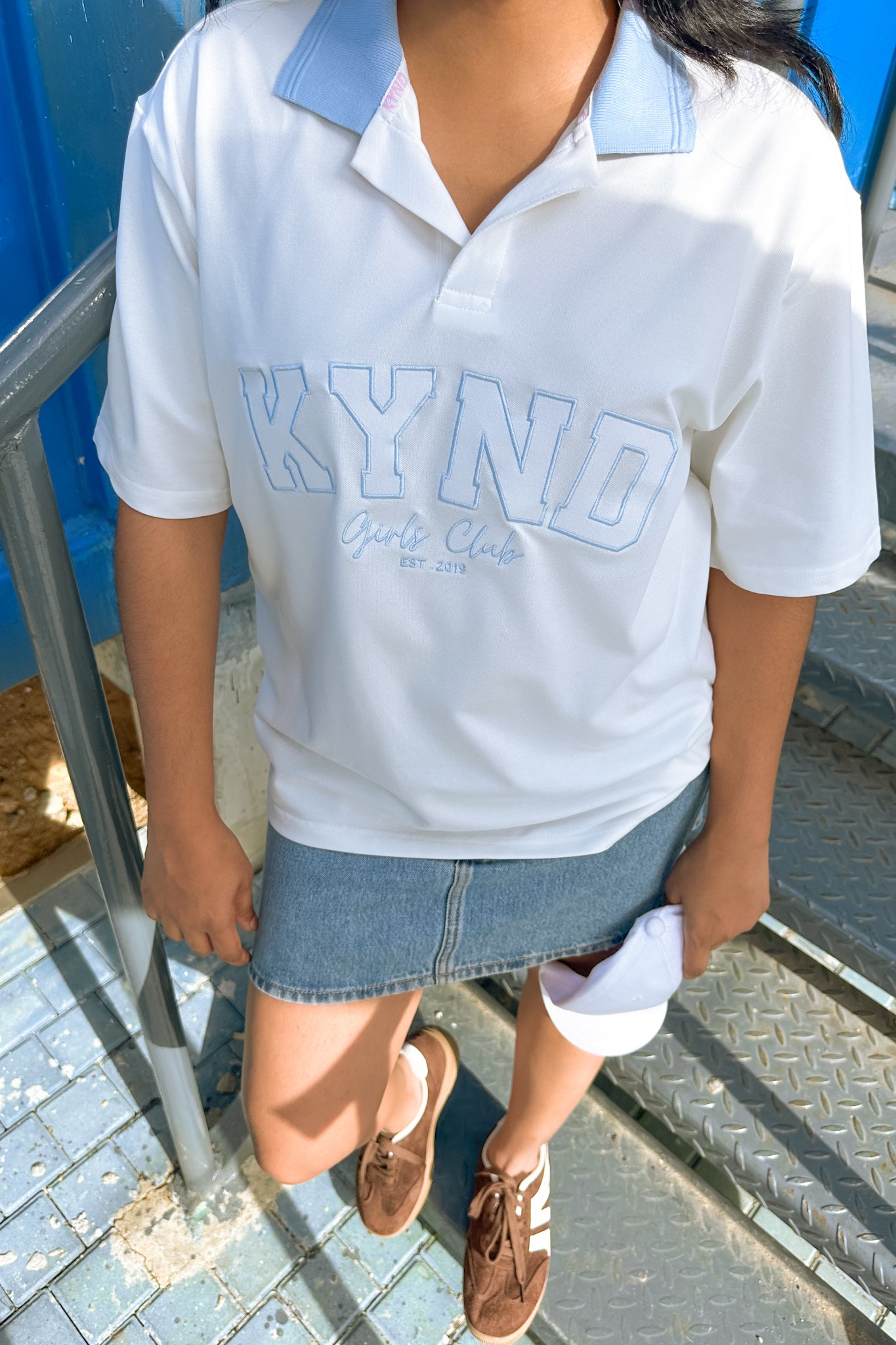 Girls Club Varsity Polo Oversized Tee White