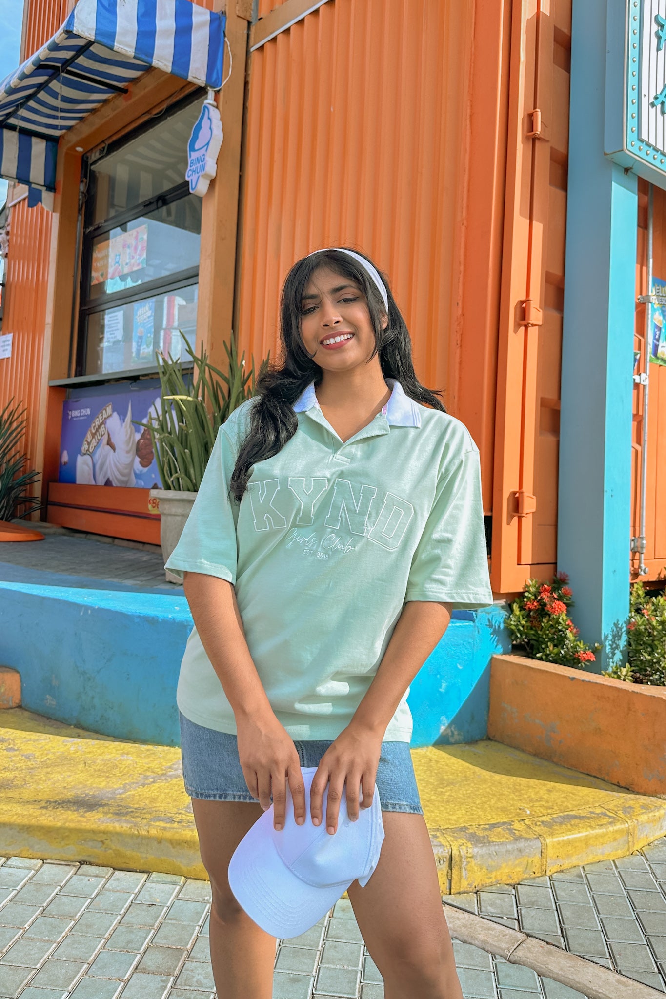 Girls Club Varsity Polo Oversized Tee Mint Green