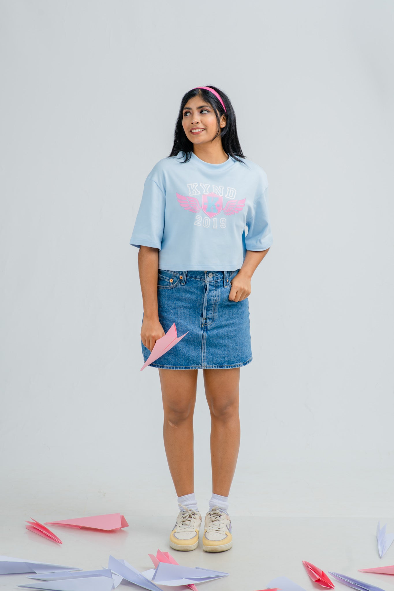 Dream Chaser Blue Oversize Crop T Shirt