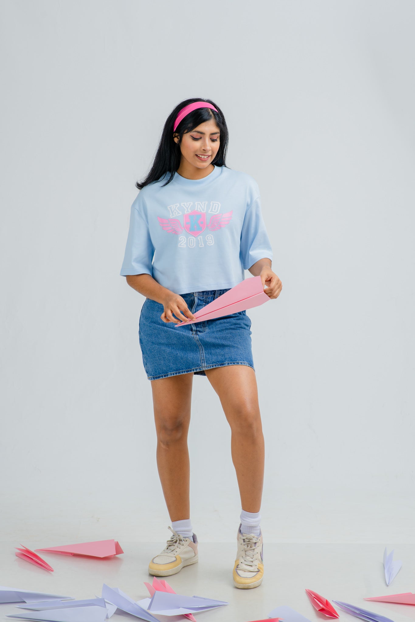 Dream Chaser Blue Oversize Crop T Shirt