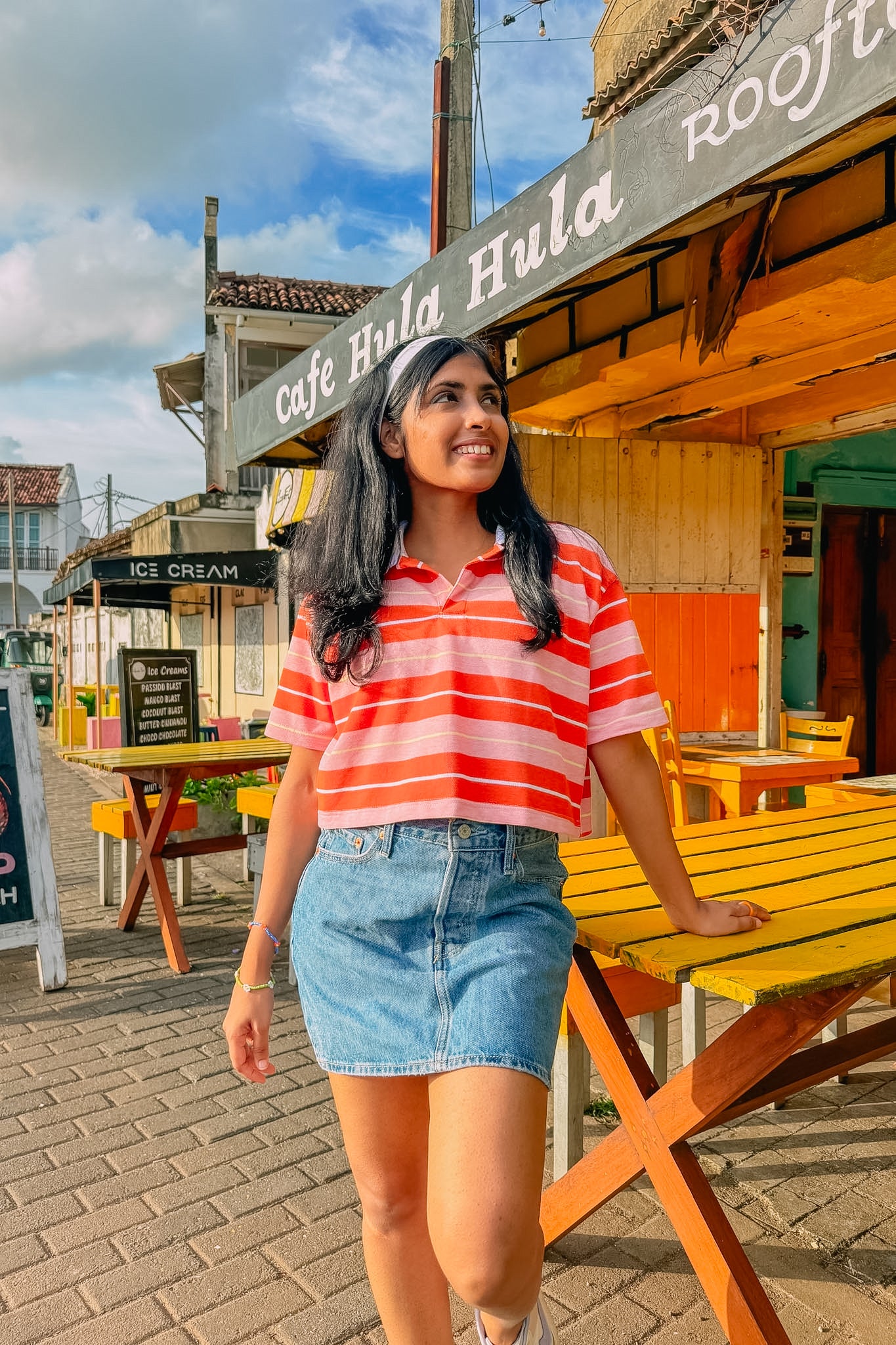 Sunset Stripes Crop Polo Tee