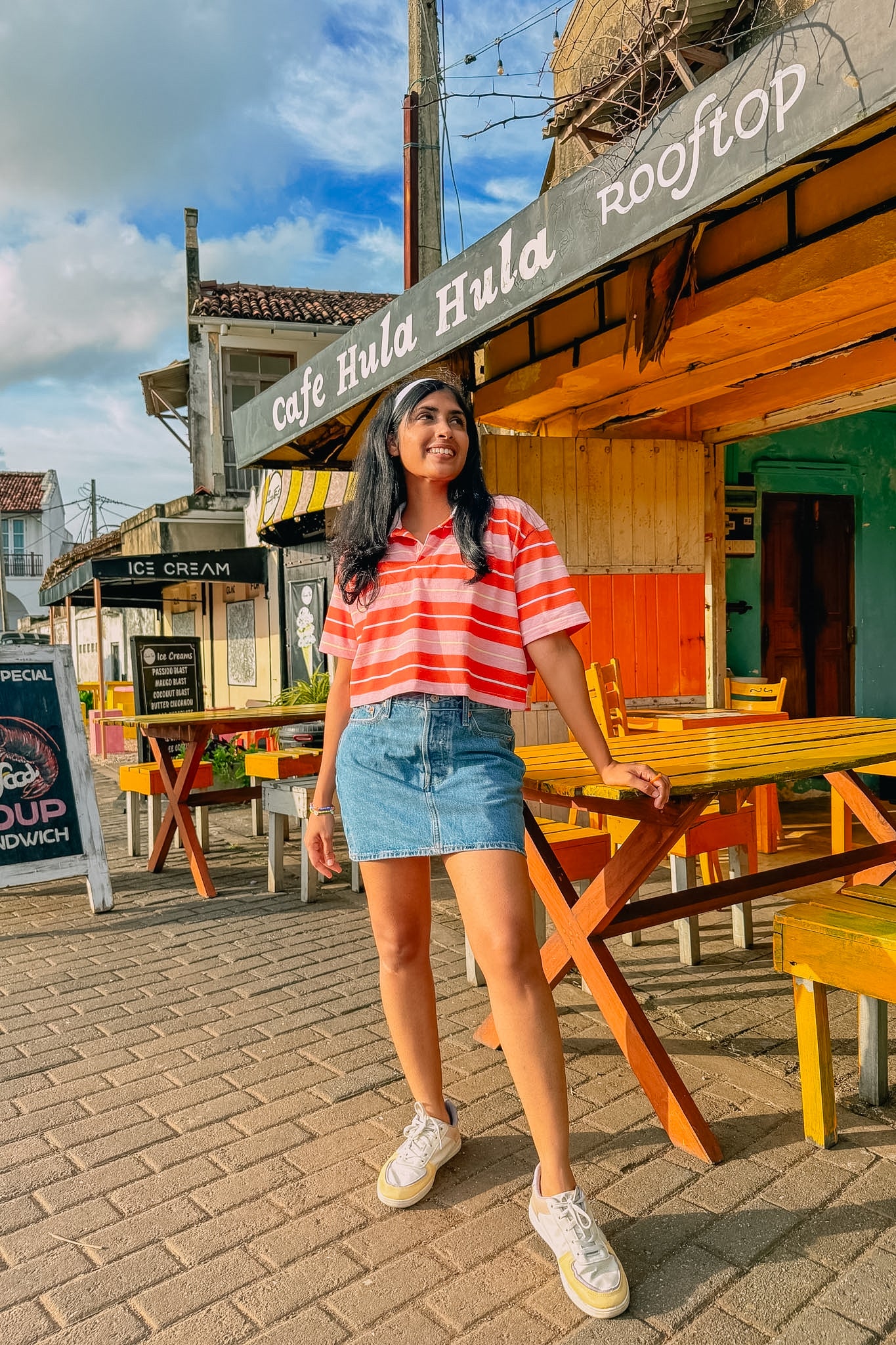 Sunset Stripes Crop Polo Tee