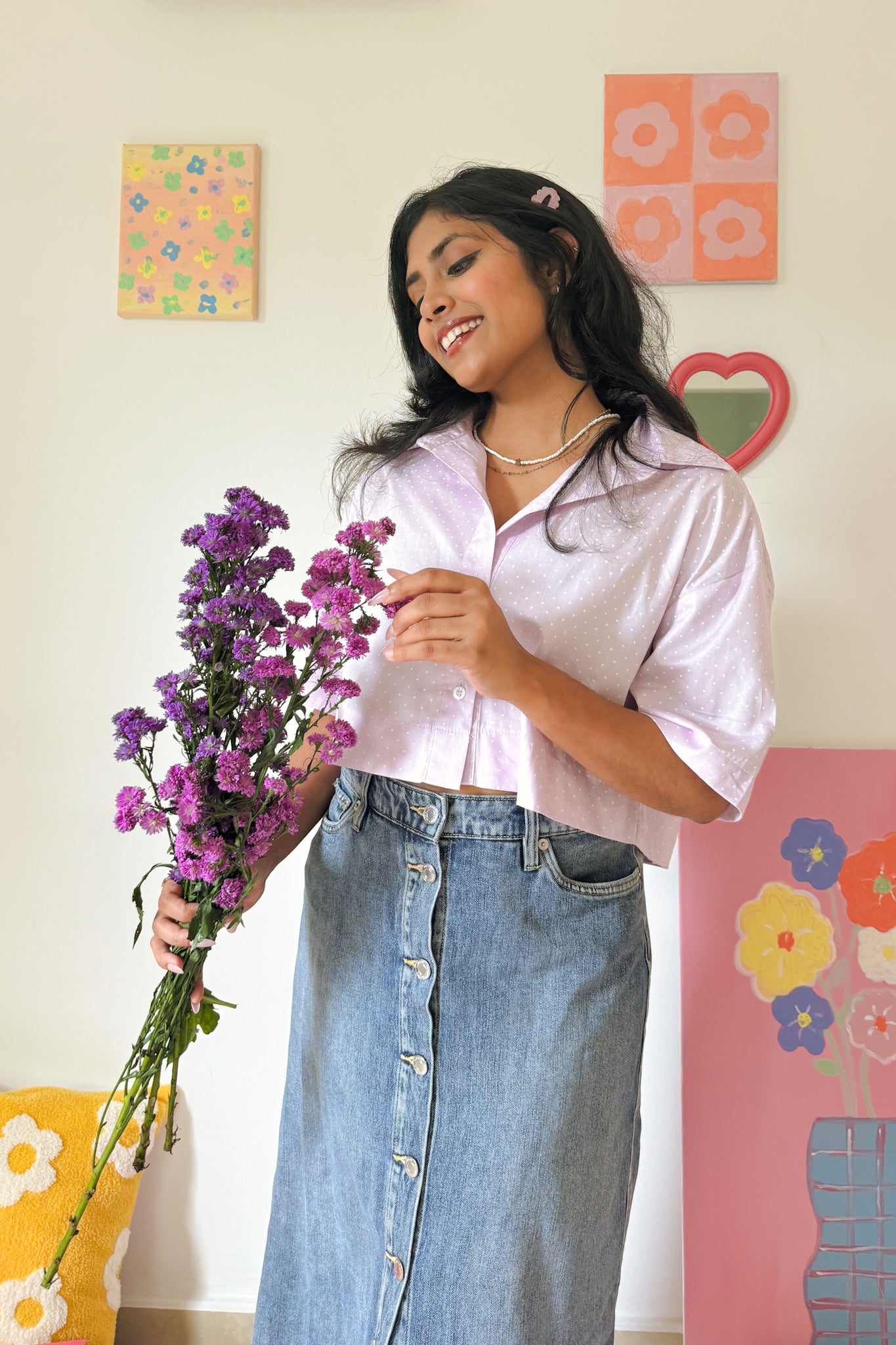 Lilac Bloom Oversize Crop Shirt