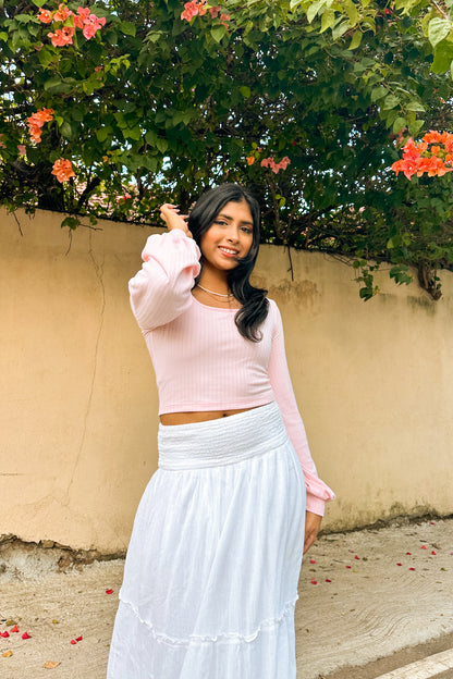 Soft Blossom Balloon Sleeve Top